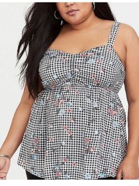 Torrid Gingham Floral Peplum Tank Top size 1X